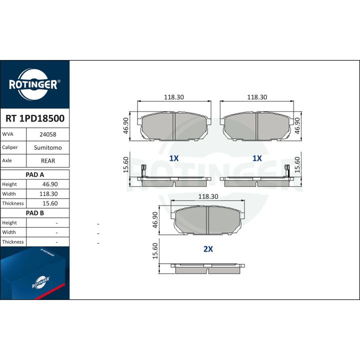 Stabdžių trinkelių rinkinys, diskinis stabdys ROTINGER RT 1PD18500