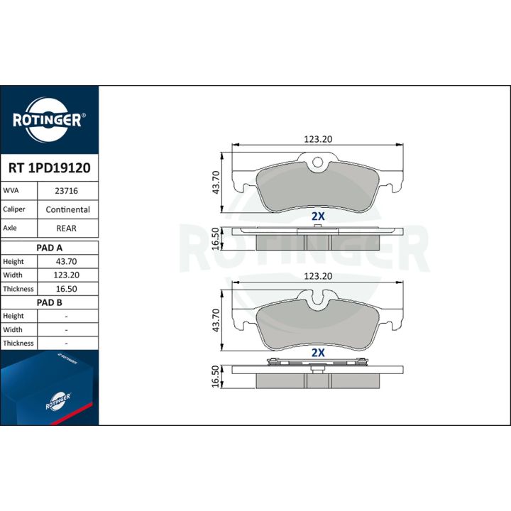 Stabdžių trinkelių rinkinys, diskinis stabdys ROTINGER RT 1PD19120