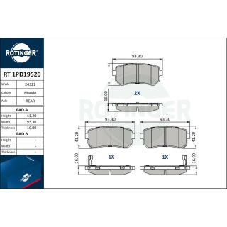 Stabdžių trinkelių rinkinys, diskinis stabdys ROTINGER RT 1PD19520