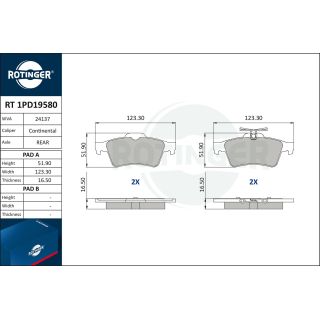 Stabdžių trinkelių rinkinys, diskinis stabdys ROTINGER RT 1PD19580