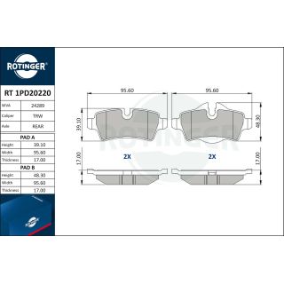 Stabdžių trinkelių rinkinys, diskinis stabdys ROTINGER RT 1PD20220