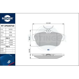 Stabdžių trinkelių rinkinys, diskinis stabdys ROTINGER RT 1PD20710