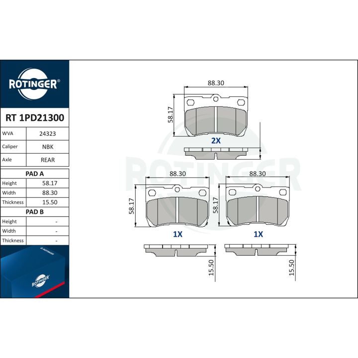 Stabdžių trinkelių rinkinys, diskinis stabdys ROTINGER RT 1PD21300