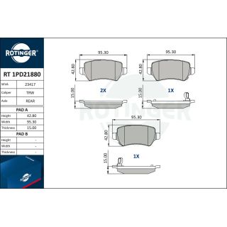 Stabdžių trinkelių rinkinys, diskinis stabdys ROTINGER RT 1PD21880