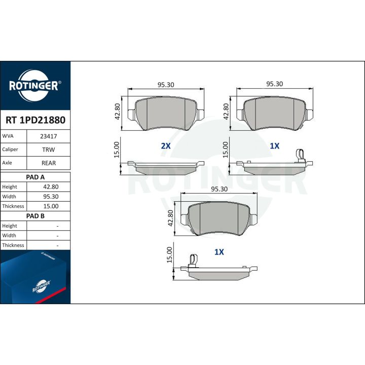 Stabdžių trinkelių rinkinys, diskinis stabdys ROTINGER RT 1PD21880