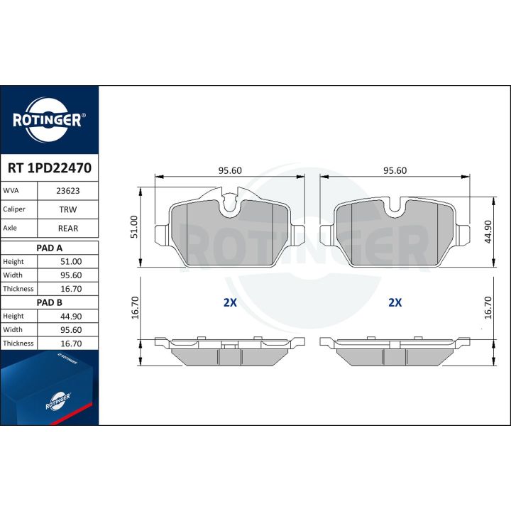 Stabdžių trinkelių rinkinys, diskinis stabdys ROTINGER RT 1PD22470