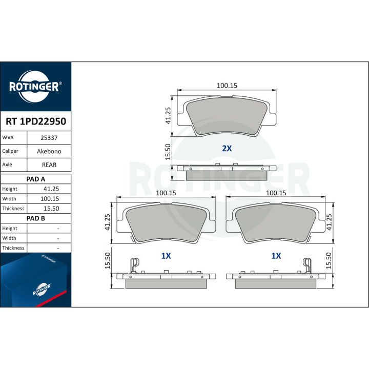 Stabdžių trinkelių rinkinys, diskinis stabdys ROTINGER RT 1PD22950
