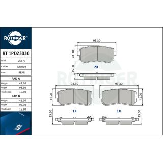Stabdžių trinkelių rinkinys, diskinis stabdys ROTINGER RT 1PD23030