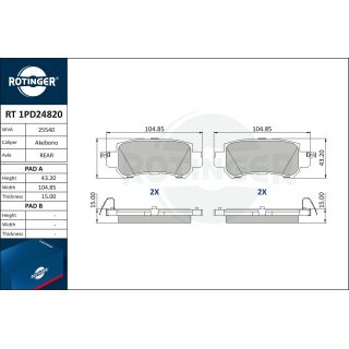 Stabdžių trinkelių rinkinys, diskinis stabdys ROTINGER RT 1PD24820
