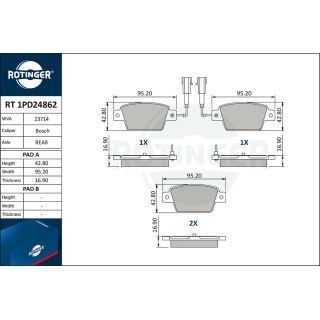 Stabdžių trinkelių rinkinys, diskinis stabdys ROTINGER RT 1PD24862