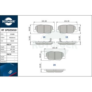 Stabdžių trinkelių rinkinys, diskinis stabdys ROTINGER RT 1PD25010