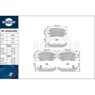 Stabdžių trinkelių rinkinys, diskinis stabdys ROTINGER RT 1PD31450