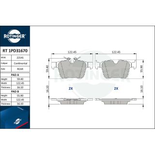 Stabdžių trinkelių rinkinys, diskinis stabdys ROTINGER RT 1PD31670