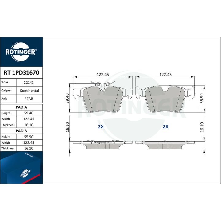 Stabdžių trinkelių rinkinys, diskinis stabdys ROTINGER RT 1PD31670
