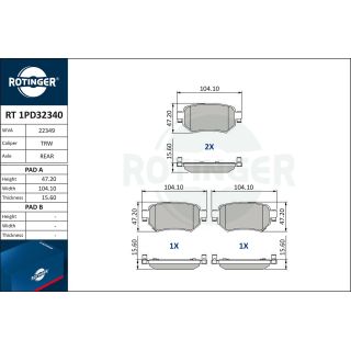 Stabdžių trinkelių rinkinys, diskinis stabdys ROTINGER RT 1PD32340