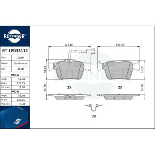Stabdžių trinkelių rinkinys, diskinis stabdys ROTINGER RT 1PD33112