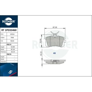 Stabdžių trinkelių rinkinys, diskinis stabdys ROTINGER RT 1PD33460