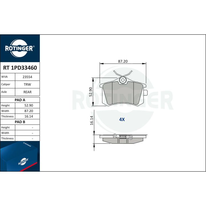 Stabdžių trinkelių rinkinys, diskinis stabdys ROTINGER RT 1PD33460