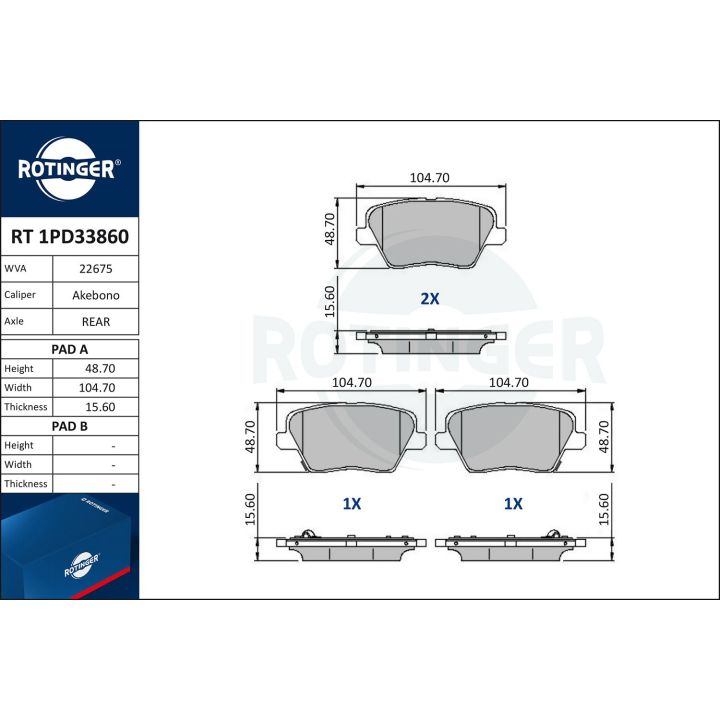 Stabdžių trinkelių rinkinys, diskinis stabdys ROTINGER RT 1PD33860