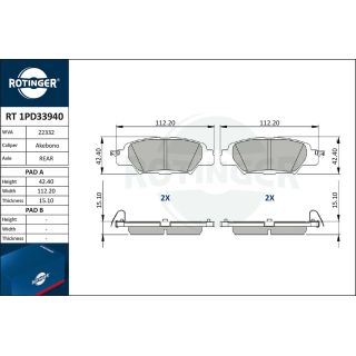 Stabdžių trinkelių rinkinys, diskinis stabdys ROTINGER RT 1PD33940
