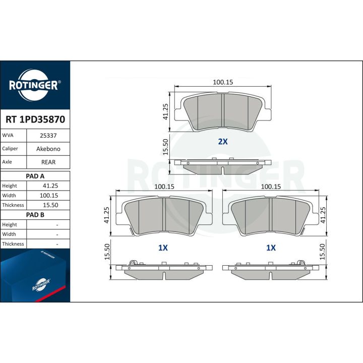 Stabdžių trinkelių rinkinys, diskinis stabdys ROTINGER RT 1PD35870