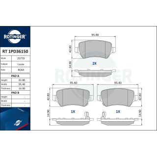 Stabdžių trinkelių rinkinys, diskinis stabdys ROTINGER RT 1PD36150
