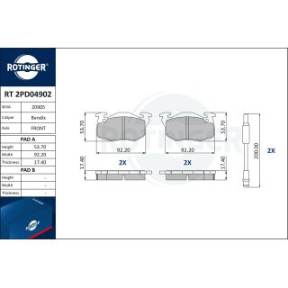 Stabdžių trinkelių rinkinys, diskinis stabdys ROTINGER RT 2PD04902