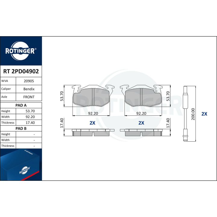 Stabdžių trinkelių rinkinys, diskinis stabdys ROTINGER RT 2PD04902
