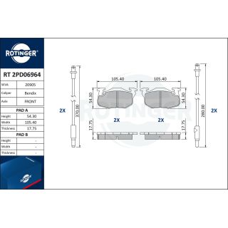 Stabdžių trinkelių rinkinys, diskinis stabdys ROTINGER RT 2PD06964