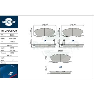 Stabdžių trinkelių rinkinys, diskinis stabdys ROTINGER RT 2PD08720