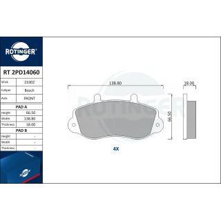 Stabdžių trinkelių rinkinys, diskinis stabdys ROTINGER RT 2PD14060