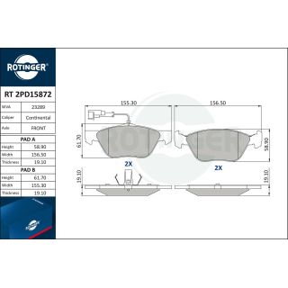 Stabdžių trinkelių rinkinys, diskinis stabdys ROTINGER RT 2PD15872