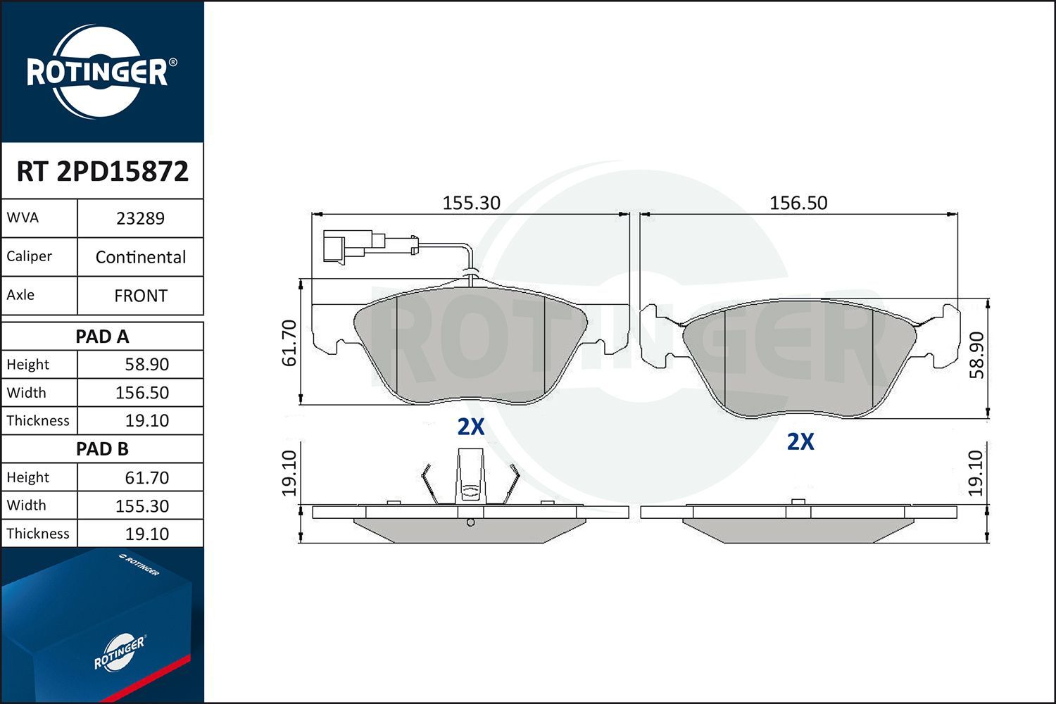 Stabdžių trinkelių rinkinys, diskinis stabdys ROTINGER RT 2PD15872