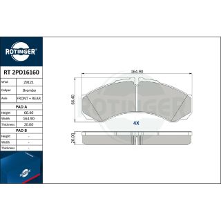 Stabdžių trinkelių rinkinys, diskinis stabdys ROTINGER RT 2PD16160