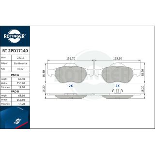 Stabdžių trinkelių rinkinys, diskinis stabdys ROTINGER RT 2PD17140
