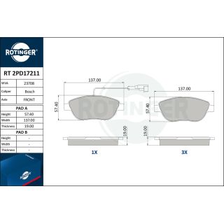 Stabdžių trinkelių rinkinys, diskinis stabdys ROTINGER RT 2PD17211