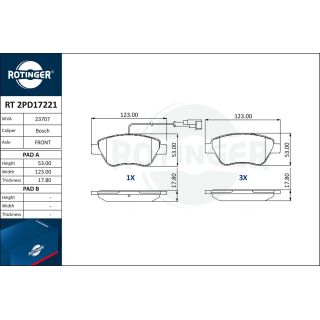 Stabdžių trinkelių rinkinys, diskinis stabdys ROTINGER RT 2PD17221