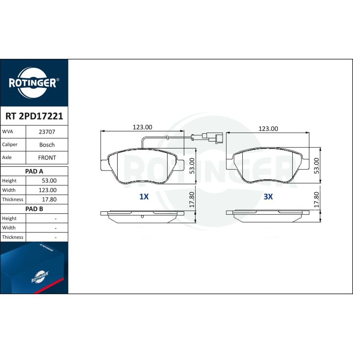 Stabdžių trinkelių rinkinys, diskinis stabdys ROTINGER RT 2PD17221