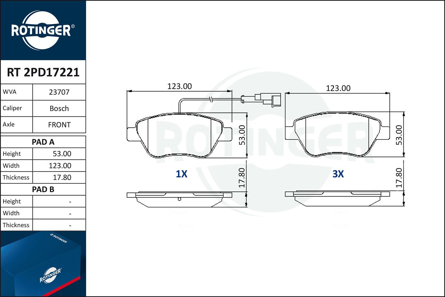 Stabdžių trinkelių rinkinys, diskinis stabdys ROTINGER RT 2PD17221