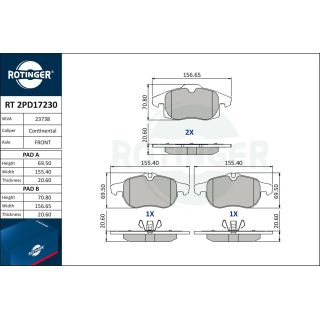 Stabdžių trinkelių rinkinys, diskinis stabdys ROTINGER RT 2PD17230