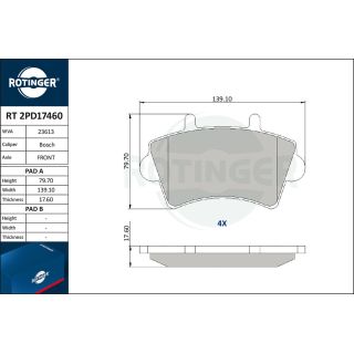 Stabdžių trinkelių rinkinys, diskinis stabdys ROTINGER RT 2PD17460
