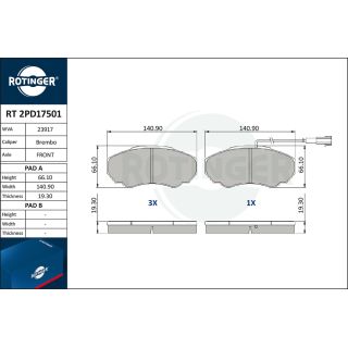 Stabdžių trinkelių rinkinys, diskinis stabdys ROTINGER RT 2PD17501