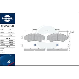 Stabdžių trinkelių rinkinys, diskinis stabdys ROTINGER RT 2PD17511
