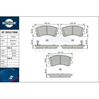 Stabdžių trinkelių rinkinys, diskinis stabdys ROTINGER RT 2PD17990
