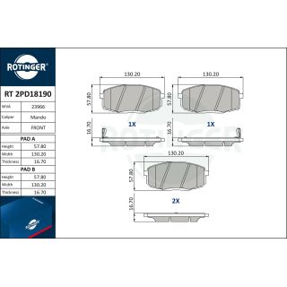 Stabdžių trinkelių rinkinys, diskinis stabdys ROTINGER RT 2PD18190