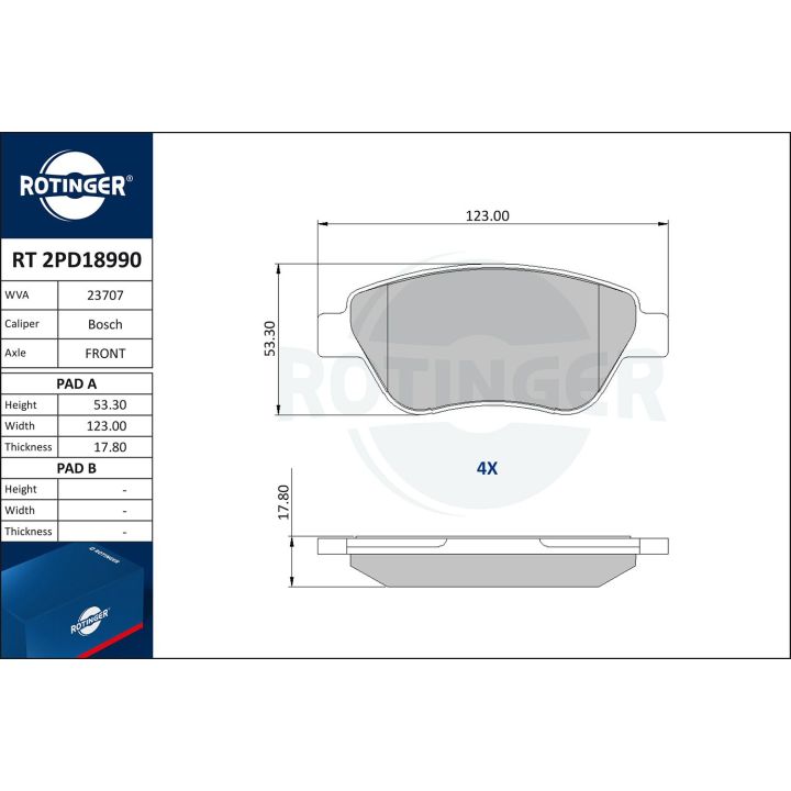 Stabdžių trinkelių rinkinys, diskinis stabdys ROTINGER RT 2PD18990