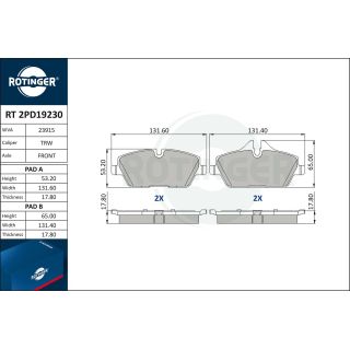 Stabdžių trinkelių rinkinys, diskinis stabdys ROTINGER RT 2PD19230