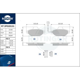 Stabdžių trinkelių rinkinys, diskinis stabdys ROTINGER RT 2PD20131