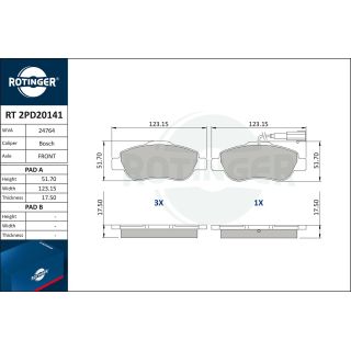 Stabdžių trinkelių rinkinys, diskinis stabdys ROTINGER RT 2PD20141