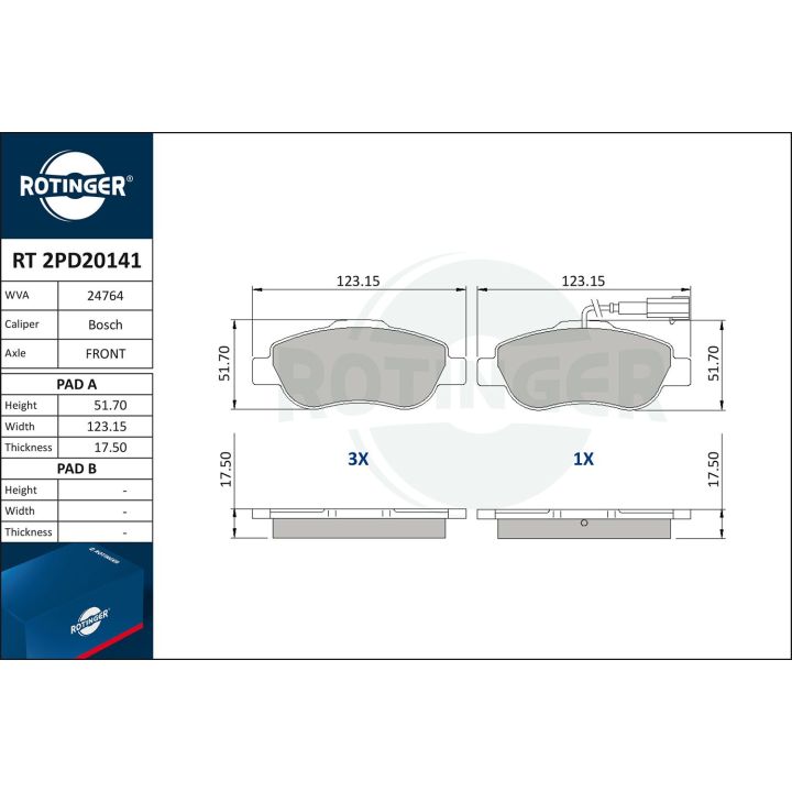 Stabdžių trinkelių rinkinys, diskinis stabdys ROTINGER RT 2PD20141